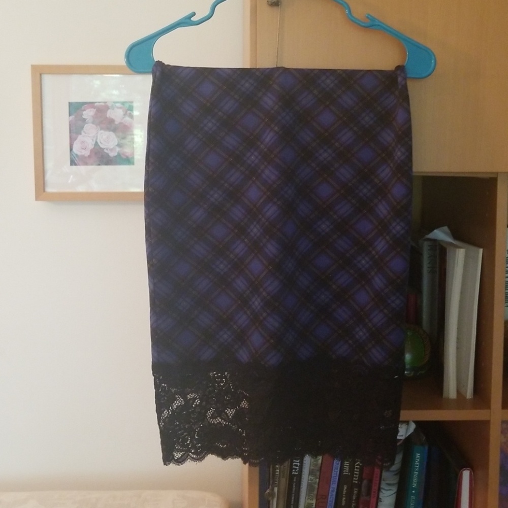 Blue Plaid Pencil Skirt